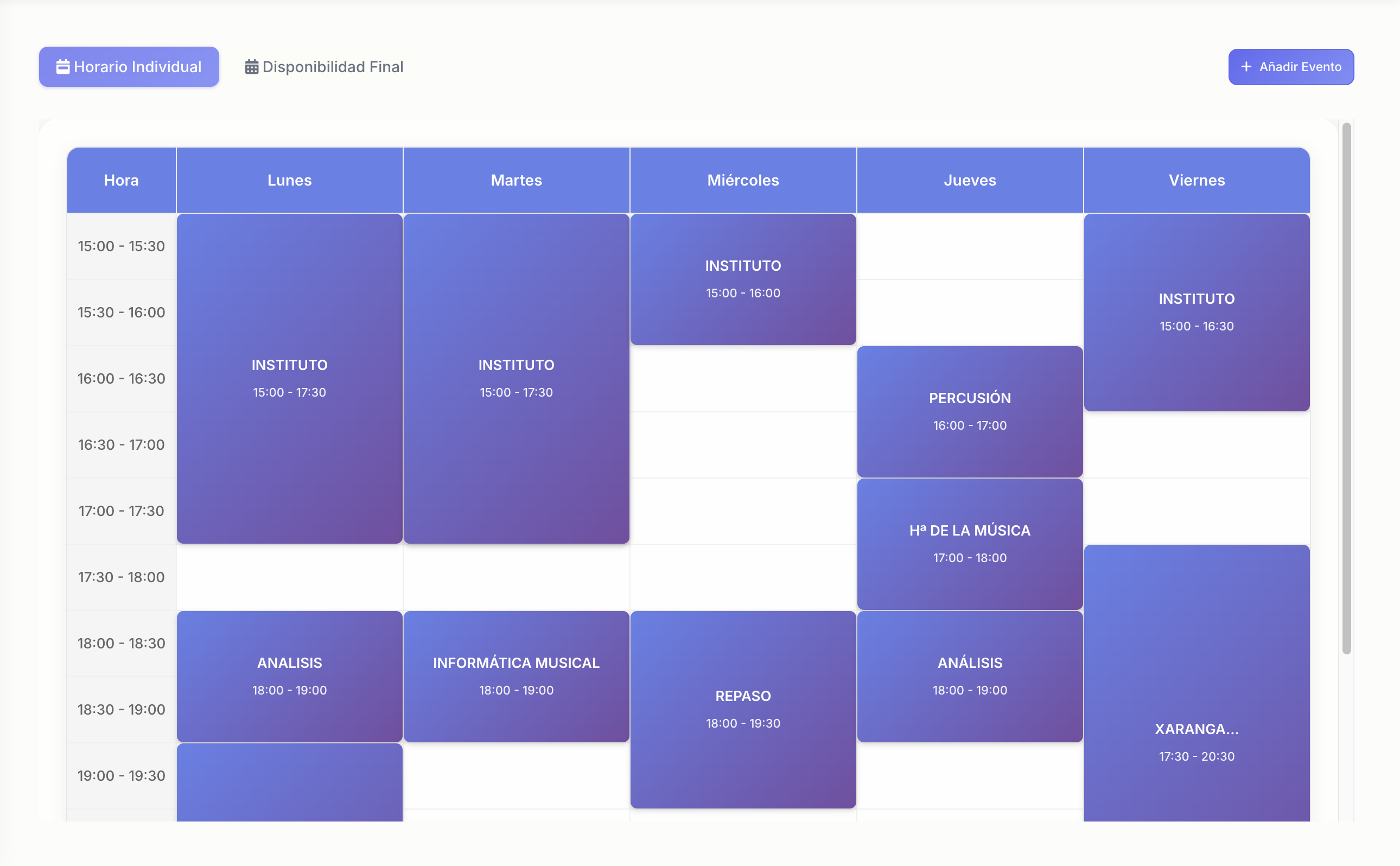 Horario de disponibilidad