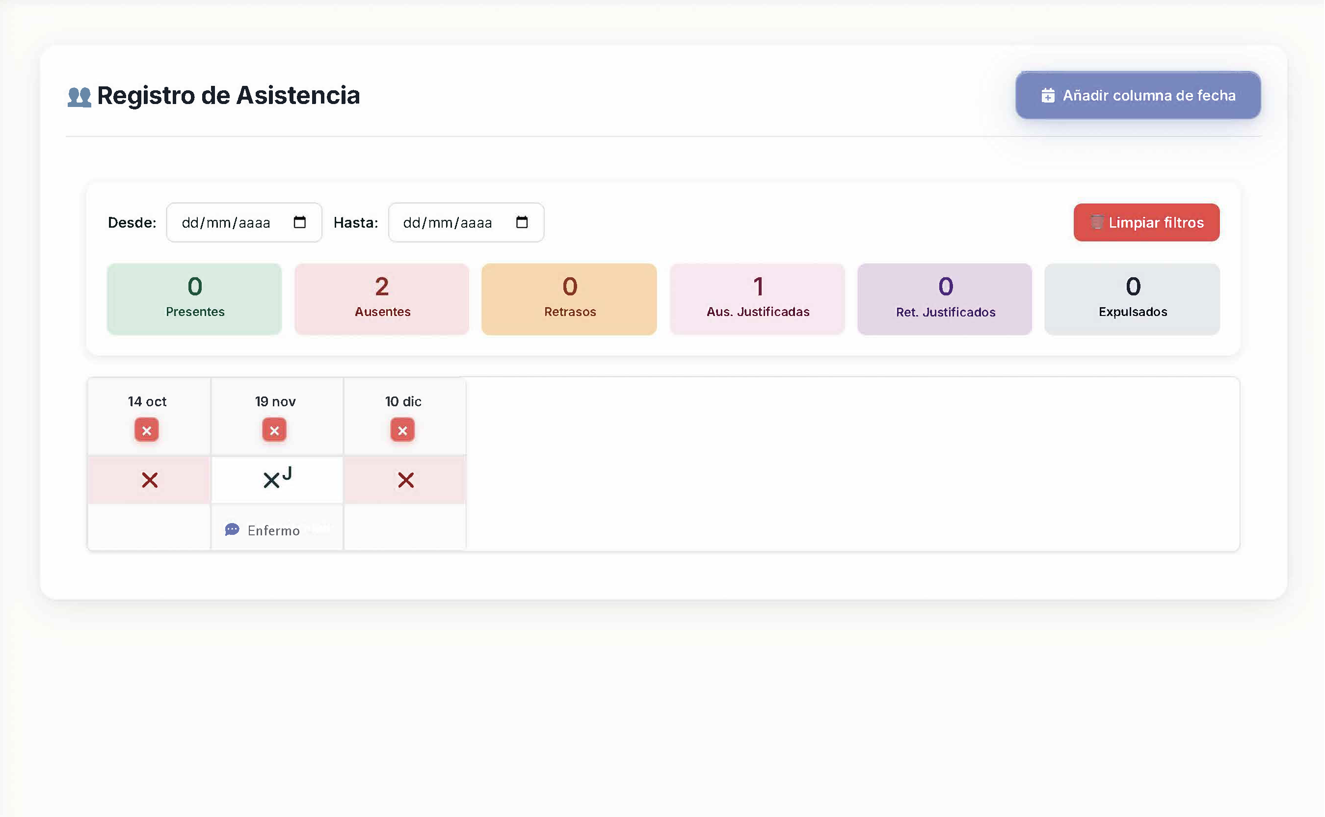 Registro de asistencia