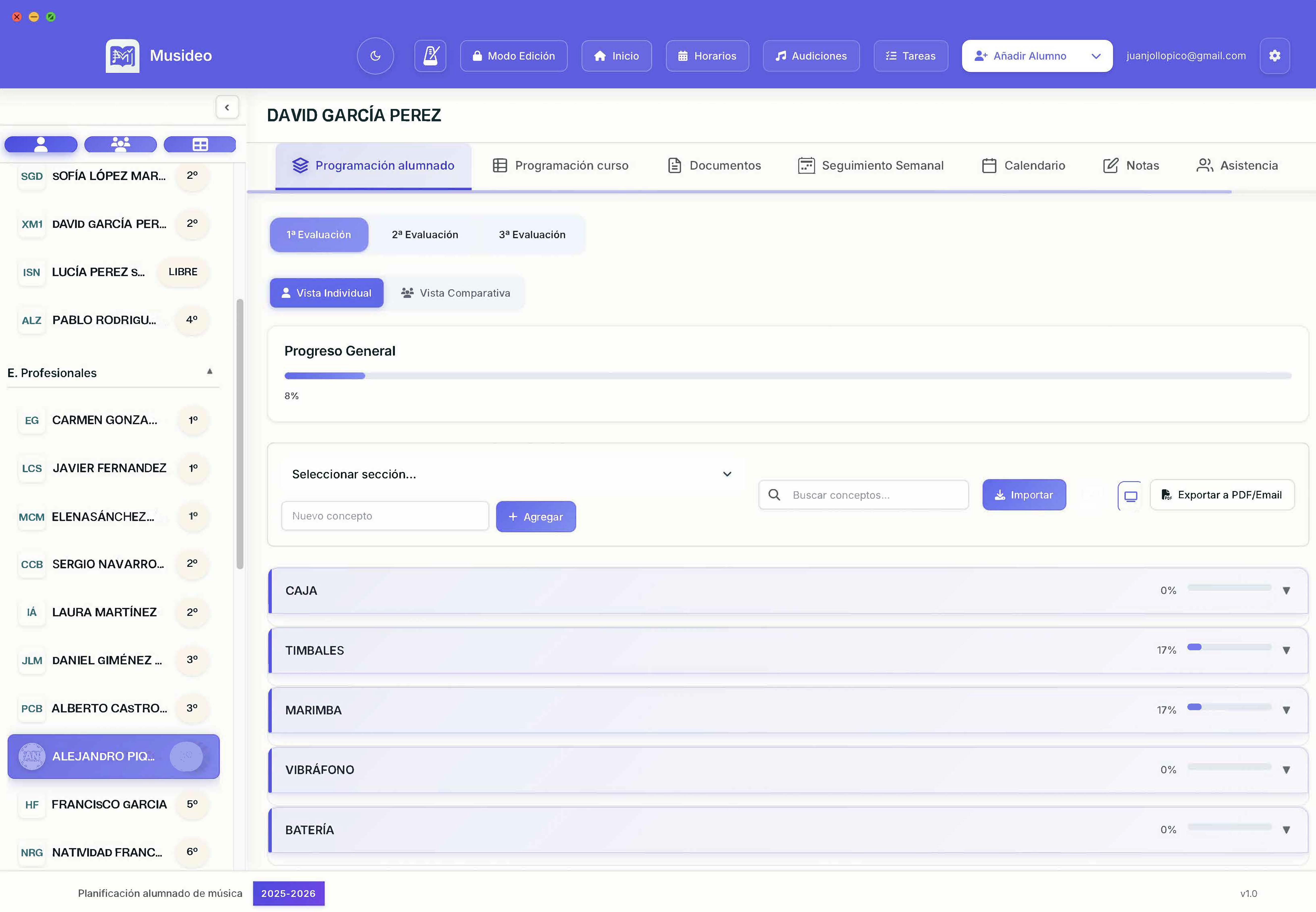 Vista general de la aplicación